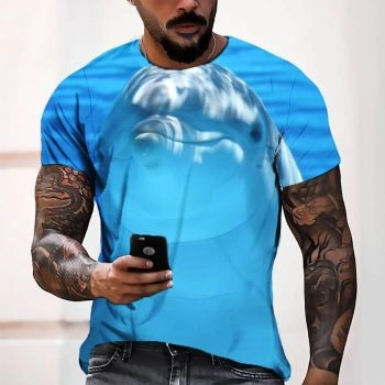 Blue Playful And Lovely Dolphin Pattern 3D Printed T-Shirto