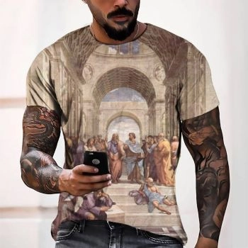 Beige Classical And Elegant Religious Beliefs Pattern 3D Printed T-Shirto