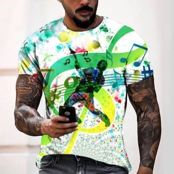 Green Loose Music Pattern 3D Printed T-Shirto