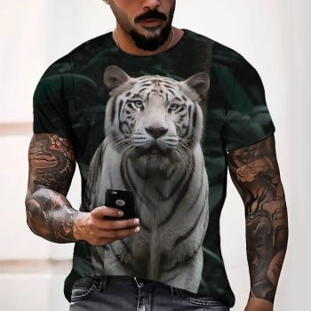 Green Cute And Pretty Tiger Pattern 3D Printed T-Shirto