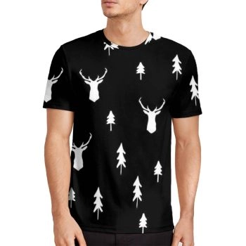 Black Classical And Elegant Christmas Deer Tree Pattern 3D Printed T-Shirto