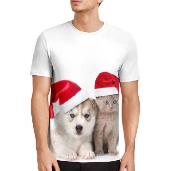Colorful Personality Christmas Dog Cat Pattern 3D Printed T-Shirto