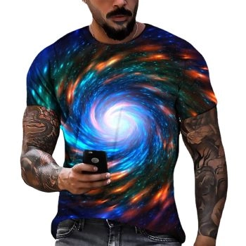 Black Casual And Soft Star Vision Vortex Pattern 3D Printed T-Shirto