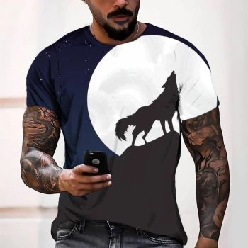 Black Soft Wolf Moon Pattern 3D Printed T-Shirto