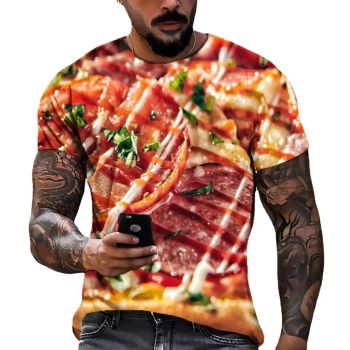 Red Leisurely Sausage Pizza Pattern 3D Printed T-Shirto