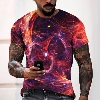 Orange Gorgeous And Extraordinary Flaming Star Pattern 3D Printed T-Shirto