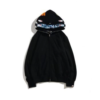 black and light blue Ape head double hooded cardigan jacket