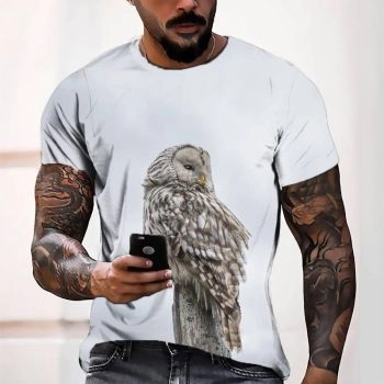 Grey Classical Owl Pattern 3D Printed T-Shirto