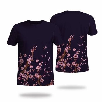Black Loose Plum Blossom Pattern 3D Printed T-Shirto