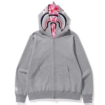 grey pink Ape head double hooded cardigan jacket