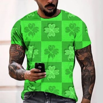 Green Temperament Lucky Clover Pattern 3D Printed T-Shirto