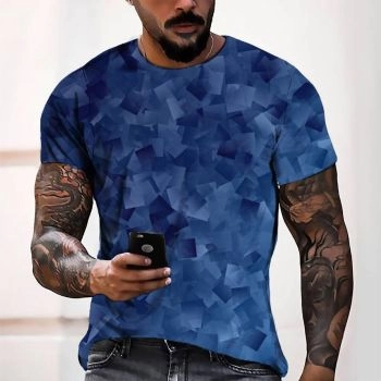 Blue Generous And Beautiful Fragments Pattern 3D Printed T-Shirto