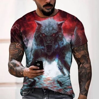 Red Comfortable Wolf Pattern 3D Printed T-Shirto