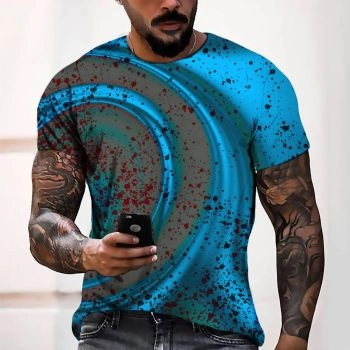 Red and Blue Fashion Spill Ink Cloud Pattern 3D Printed T-Shirto