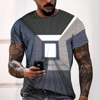 Grey VintageLine Geometry Pattern 3D Printed T-Shirto
