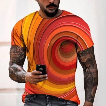 Orange VintageLinear Vortex Pattern 3D Printed T-Shirto