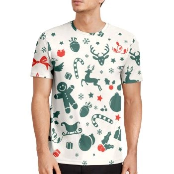 Colorful Charming Christmas Deer Bear Pattern 3D Printed T-Shirto