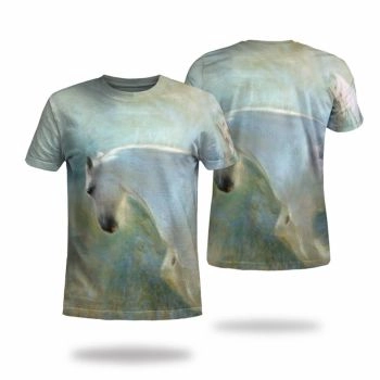 Beige Loose And Fashion Horse Pattern 3D Printed T-Shirto
