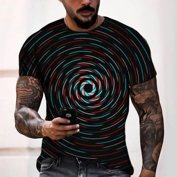 Black VintageLinear Vortex Pattern 3D Printed T-Shirto
