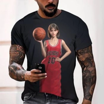 Black Breathable Basketball Pattern 3D Printed T-Shirto