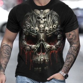 Black Cute And Pretty Skull Pattern 3D Printed T-Shirto