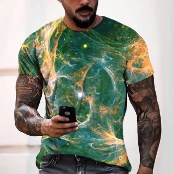 Green Precious Flaming Star Pattern 3D Printed T-Shirto
