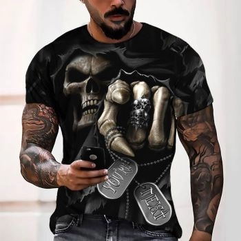 Black Popular Halloween Skull Pattern 3D Printed T-Shirto