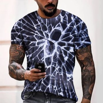 White Casual Cracked Glass Pattern 3D Printed T-Shirto