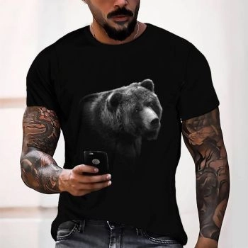 Black Elegance Bear Pattern 3D Printed T-Shirto