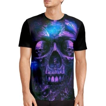 Black Purple Generous And Beautiful Halloween Skull Pattern 3D Printed T-Shirto