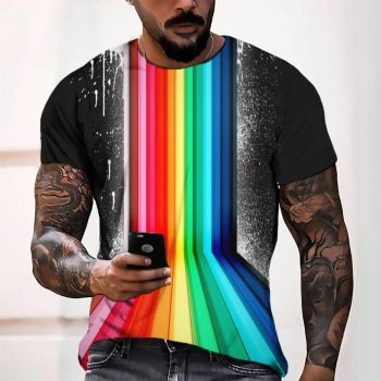 Black Popular Rainbow Road Pattern 3D Printed T-Shirto