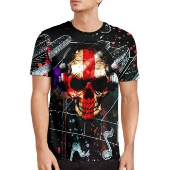 Black Sexy And Slimming Skull Music Pattern 3D Printed T-Shirto