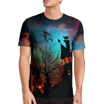 Blue Playful And Lovely Halloween Tree House star Pattern 3D Printed T-Shirto