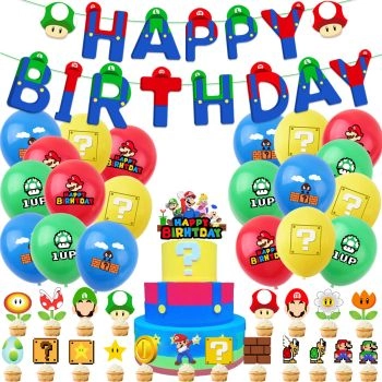 Mario Theme Party Kids Birthday Flag Pulling Set