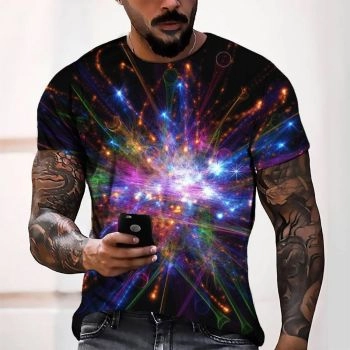 Black Personality Starburst Pattern 3D Printed T-Shirto