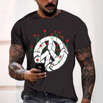 Black Gorgeous And Extraordinary Peace Flowers Pattern 3D Printed T-Shirto