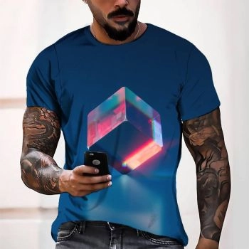 Red Gorgeous Crystal Cube Pattern 3D Printed T-Shirto