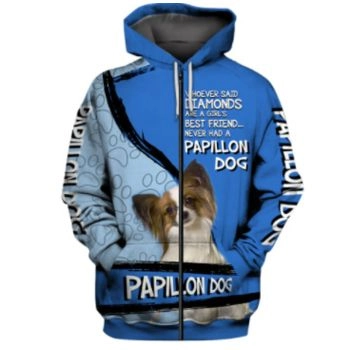 Pretty Blue Dog Pattern Animals Zip-Up Hoodie