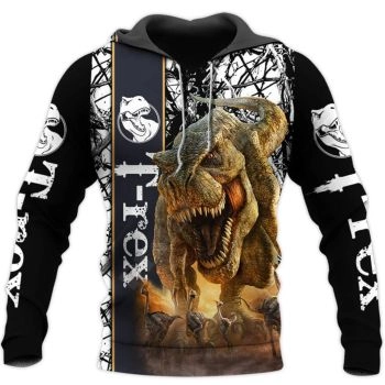 Street Style Black White Dinosaurs Pattern Animals Hoodie