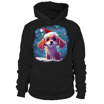 Christmas Cute Little Puppy With Santa Hat Hoodies
