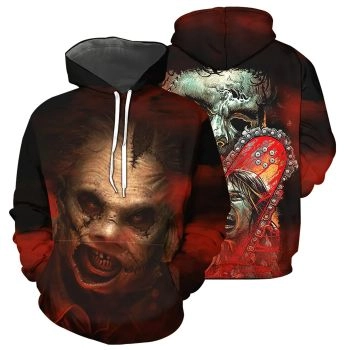  Temperament Red Black  Chainsaw Horror Characters Pattern Halloween Hoodie