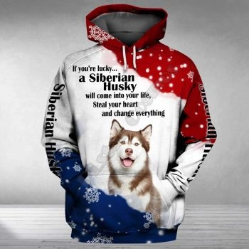 Classical  White Blue Dog Pattern Animals Hoodie