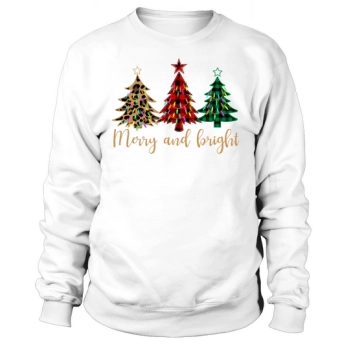 Merry and Bright Christmas Leopard Tree Sweatshirt