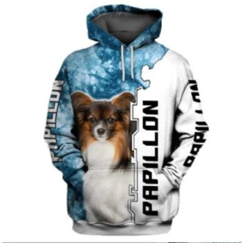 Vintage  And Loose Blue White Dog Pattern Animals Hoodie