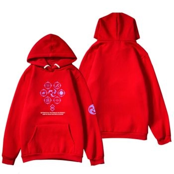 College Style Genshin Impact Game Raiden Shogun Red Hoodie