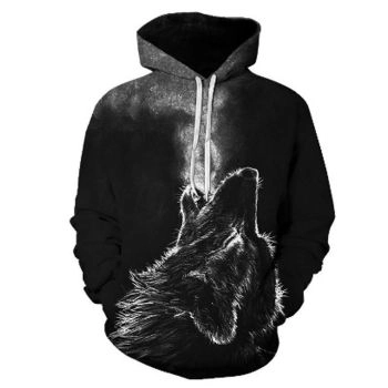 Vintage  And Loose Black Dog Pattern Animals Hoodie