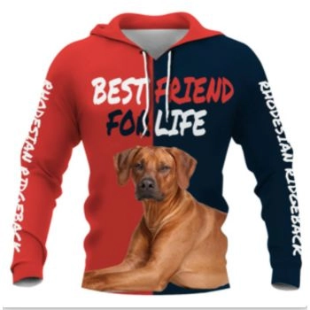 Elegance Red Blue Dog Pattern Animals Hoodie