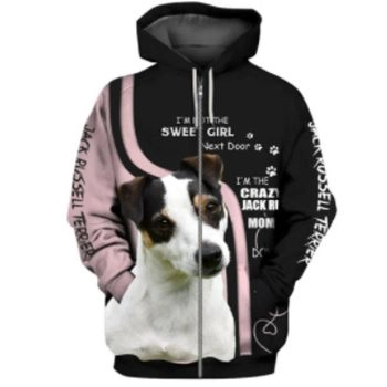 Classical  Pink Black Dog Pattern Animals Zip-Up Hoodie