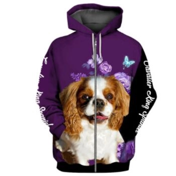 Precious And Cute Purple Dog Pattern Animals Zip-Up Hoodie