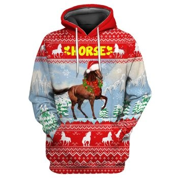Loose And Gorgeous Red Horse Tree Hat Pattern Christmas Hoodie